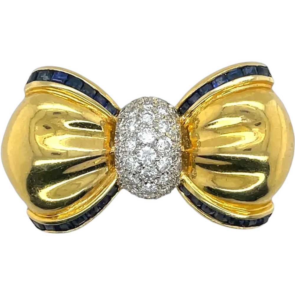 18K Yellow and White Gold Diamond and Sapphire Br… - image 1