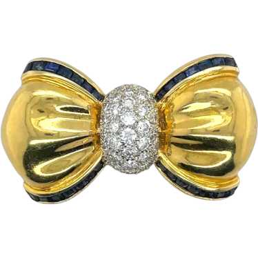 18K Yellow and White Gold Diamond and Sapphire Br… - image 1