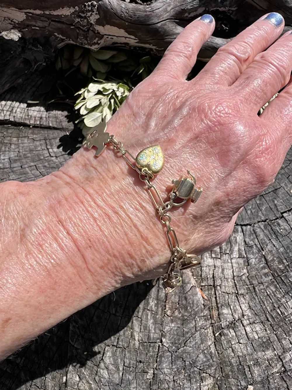14K Yellow Gold Charm Bracelet - image 7