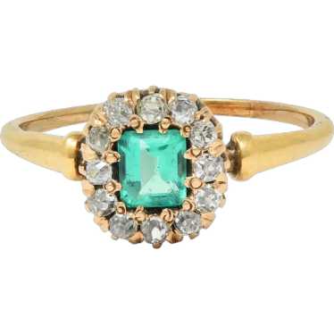 Victorian 0.82 CTW Emerald Diamond 14 Karat Yellow