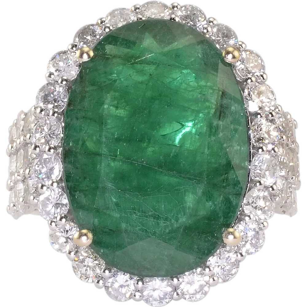 9.09 Carat Oval Emerald and Diamond Ring - image 1