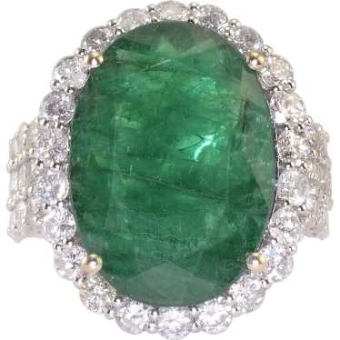 9.09 Carat Oval Emerald and Diamond Ring - image 1