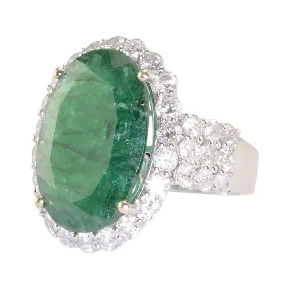 9.09 Carat Oval Emerald and Diamond Ring - image 2