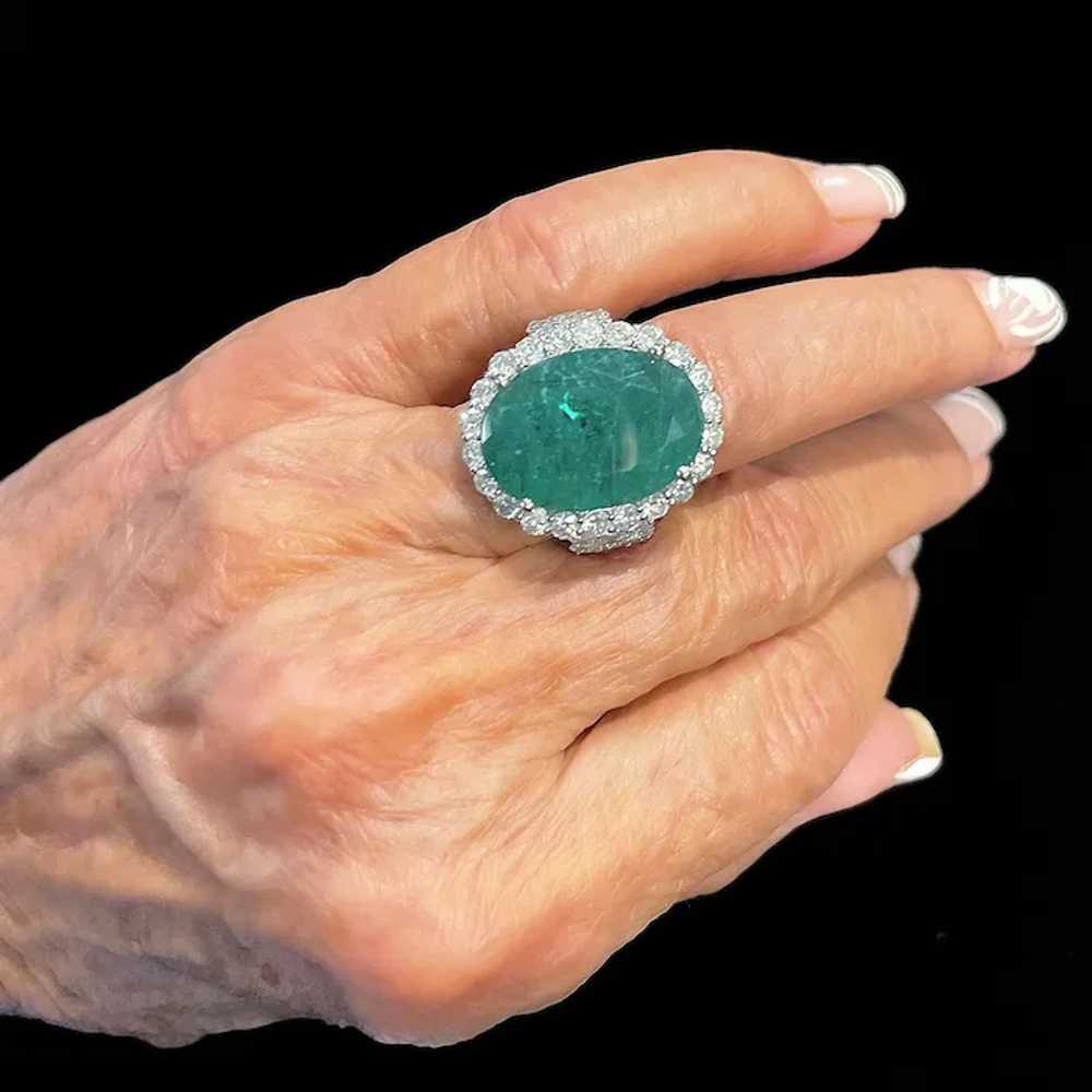 9.09 Carat Oval Emerald and Diamond Ring - image 5
