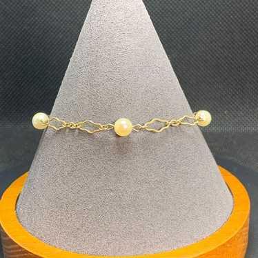 Gold Tone Vintage Cultured Pearl Bracelet 5.2mm P… - image 1