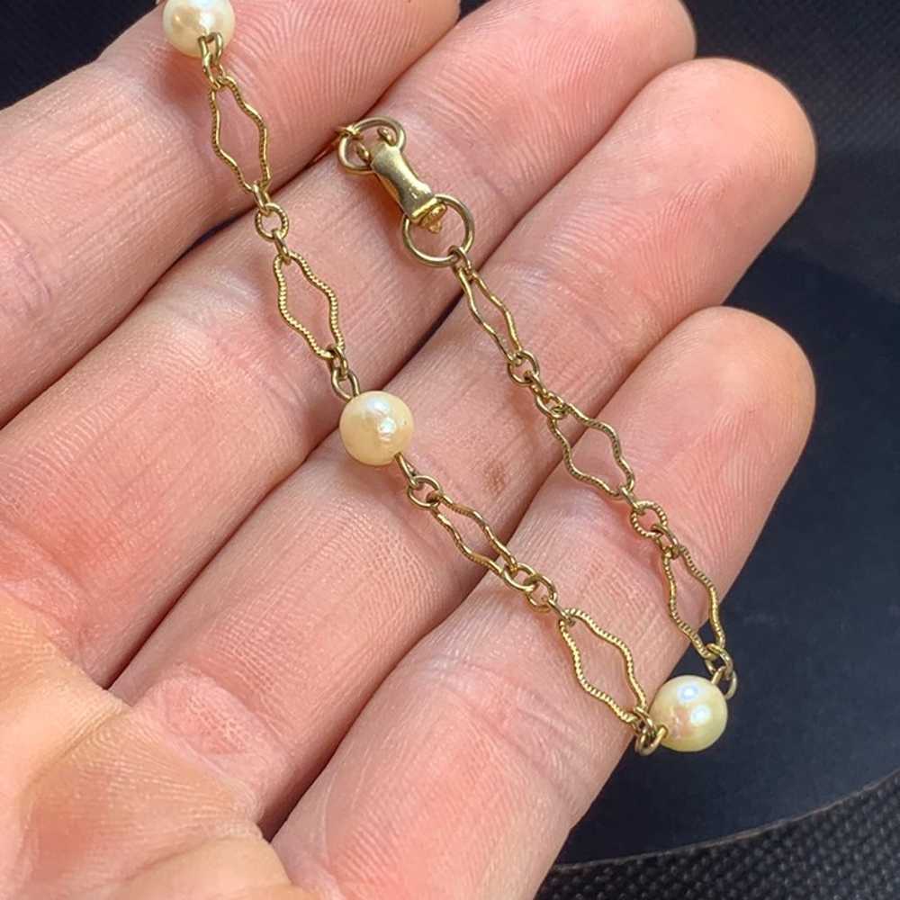Gold Tone Vintage Cultured Pearl Bracelet 5.2mm P… - image 5