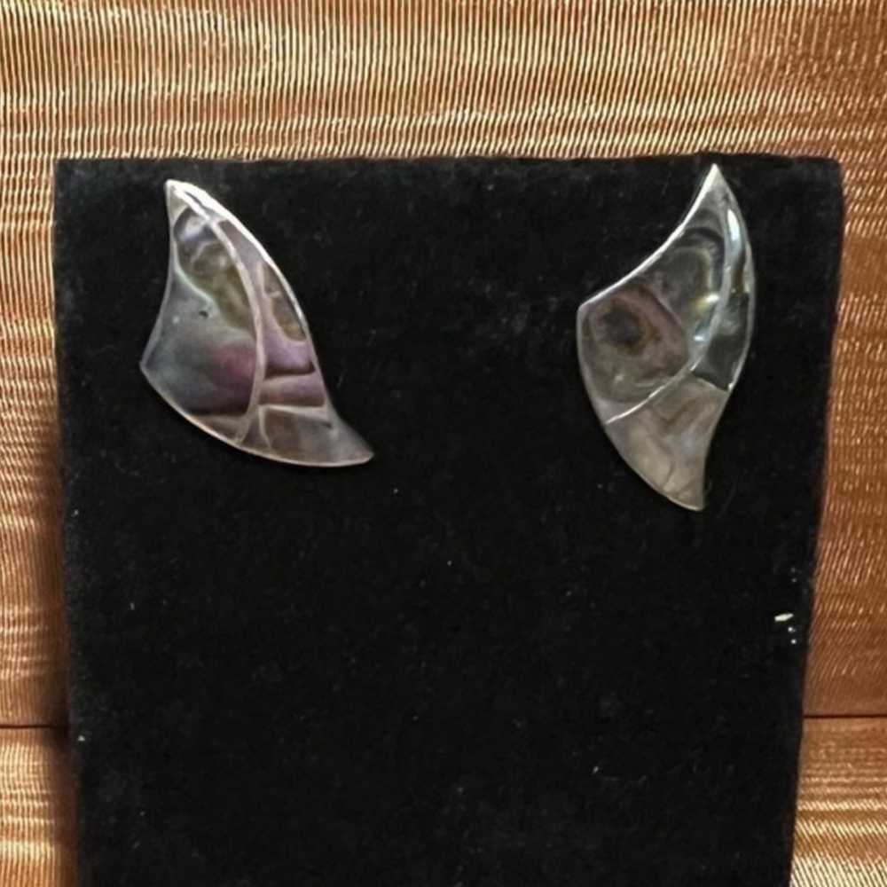 Vintage Alpaca Mexico Silver Abalone Abstract Stu… - image 2