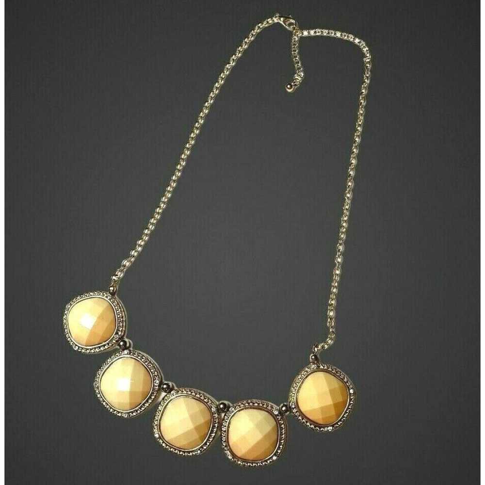 Vintage Yellow Orange Bib Necklace 18" Gold Tone … - image 9