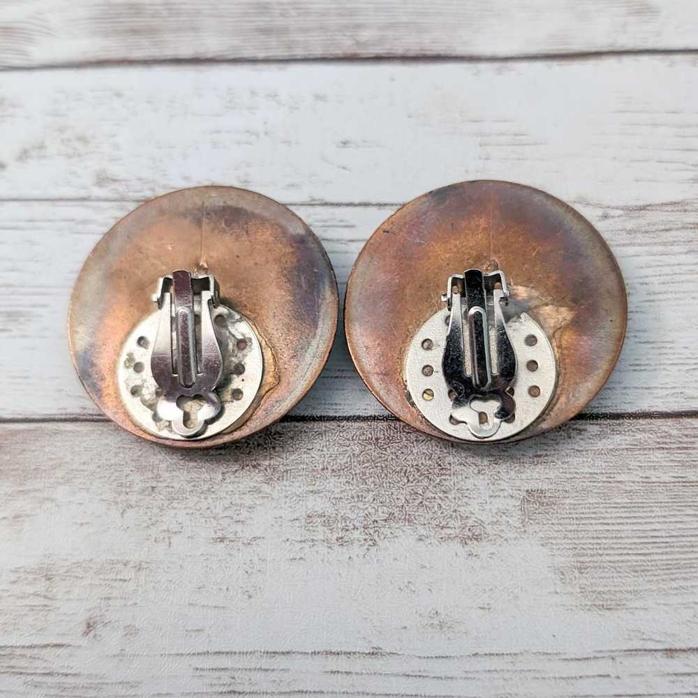 Vintage Clip On Earrings Large Bronze Tone with M… - image 6
