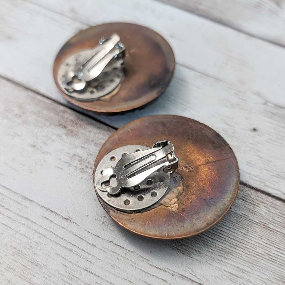 Vintage Clip On Earrings Large Bronze Tone with M… - image 7