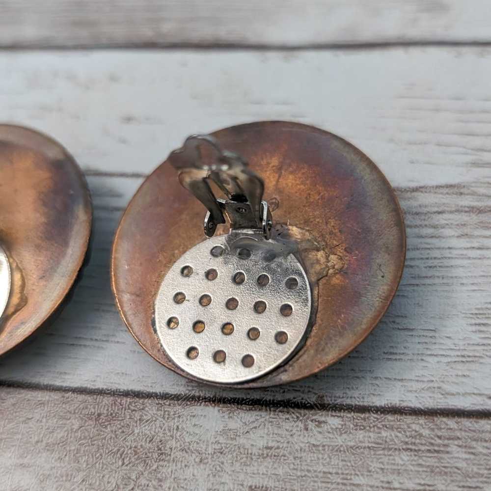 Vintage Clip On Earrings Large Bronze Tone with M… - image 9