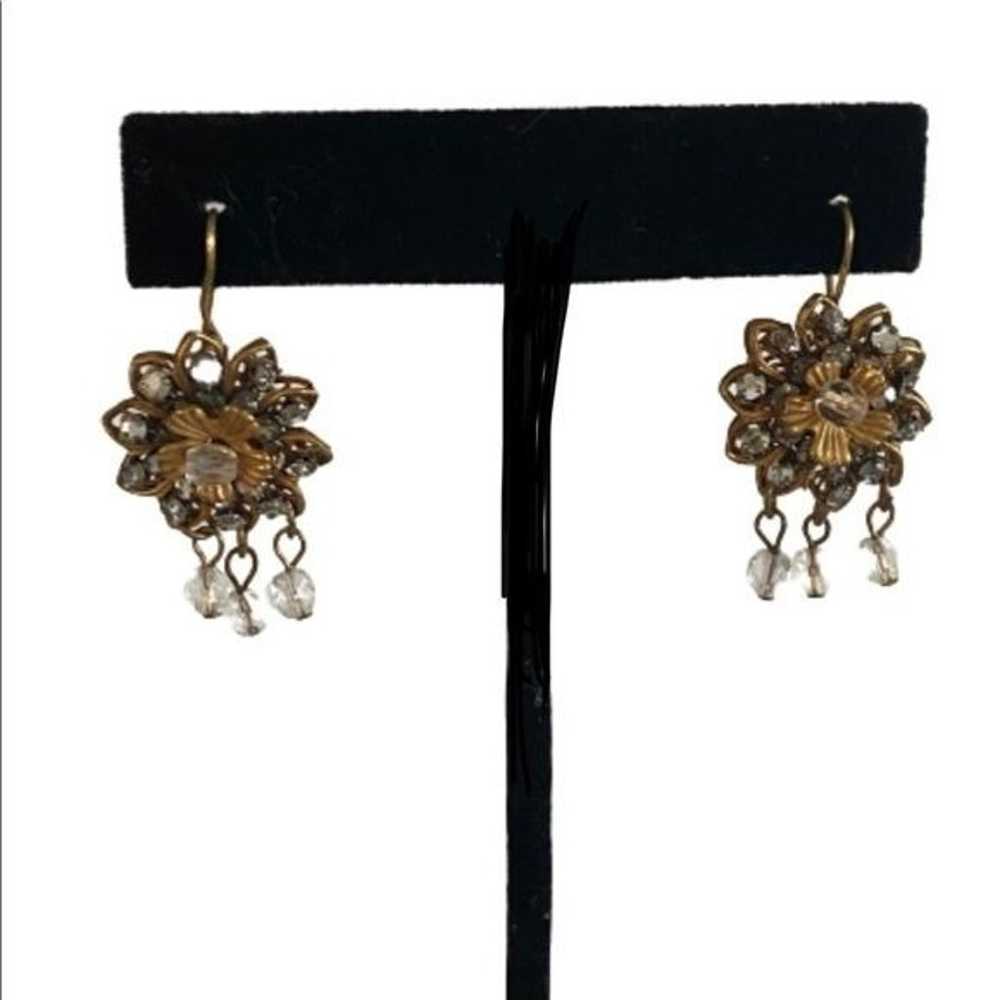 Bundle Vintage Brass & Crystal Earrings 3 Pairs - image 2