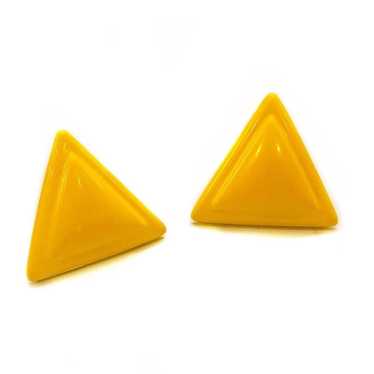 1980s Vintage Yellow Triangle Stud Earrings Chunk… - image 1