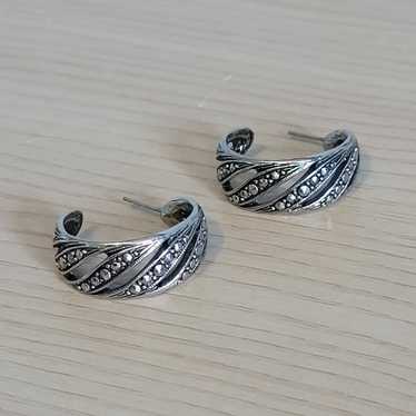 Silver Marcasite Open Hoop Earrings - image 1