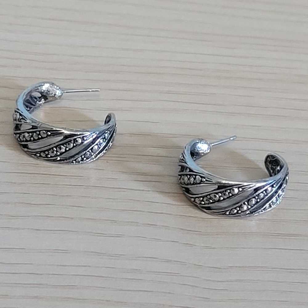 Silver Marcasite Open Hoop Earrings - image 5