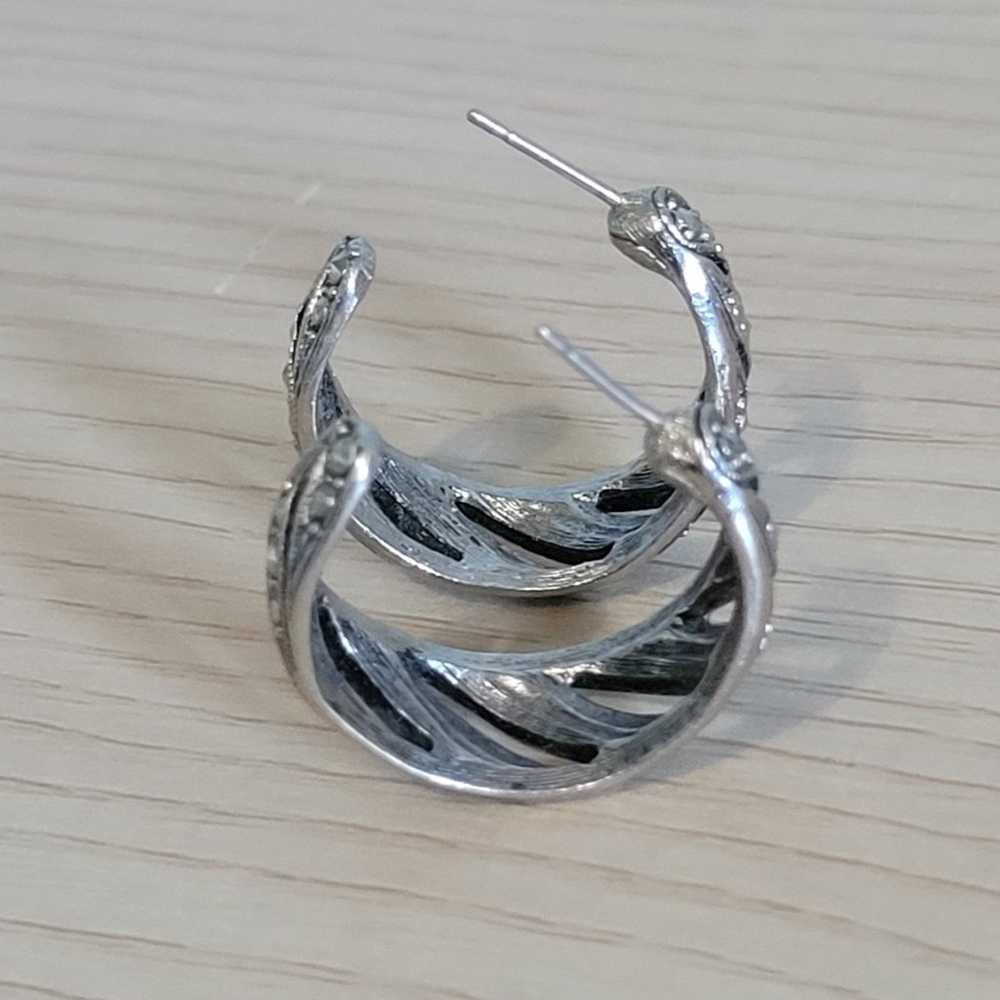 Silver Marcasite Open Hoop Earrings - image 6