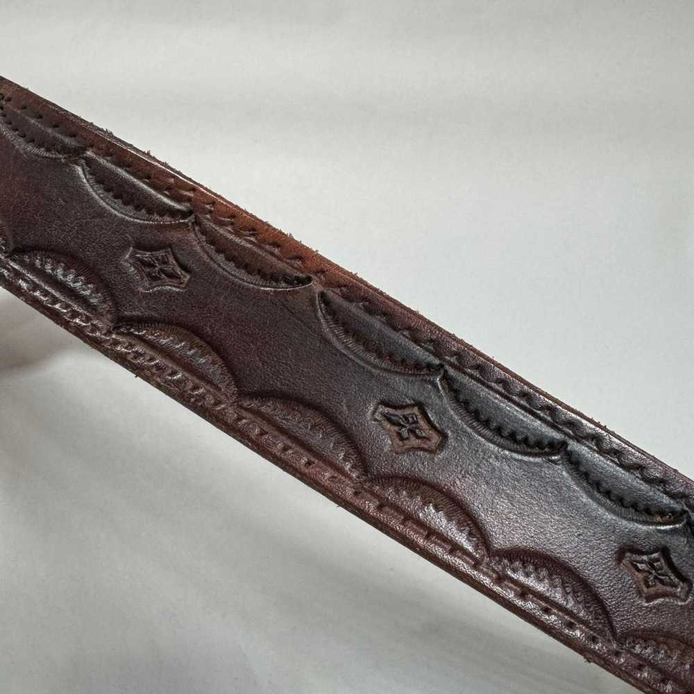 Vintage Brown Tooled Leather Western Belt With Si… - image 7