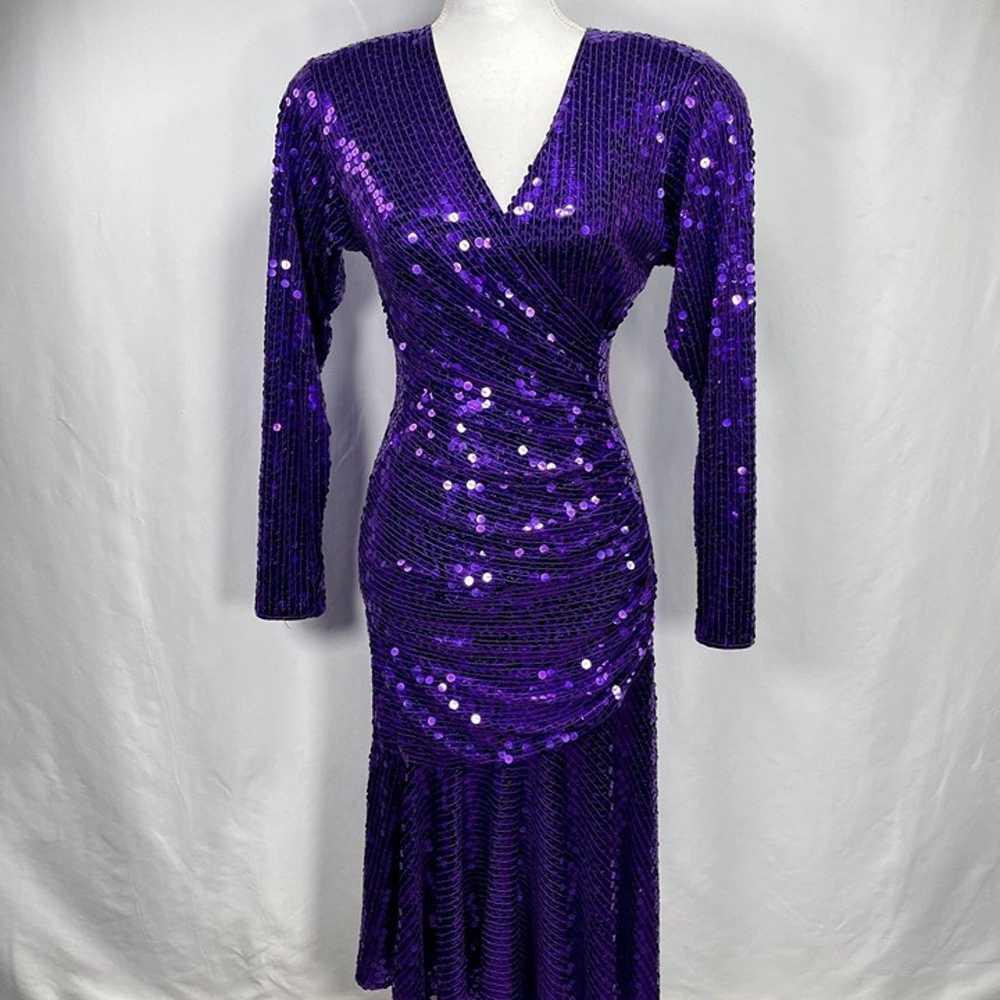 Vintage 70s 80s Disco Goldbergs Purple Sequin Lon… - image 10