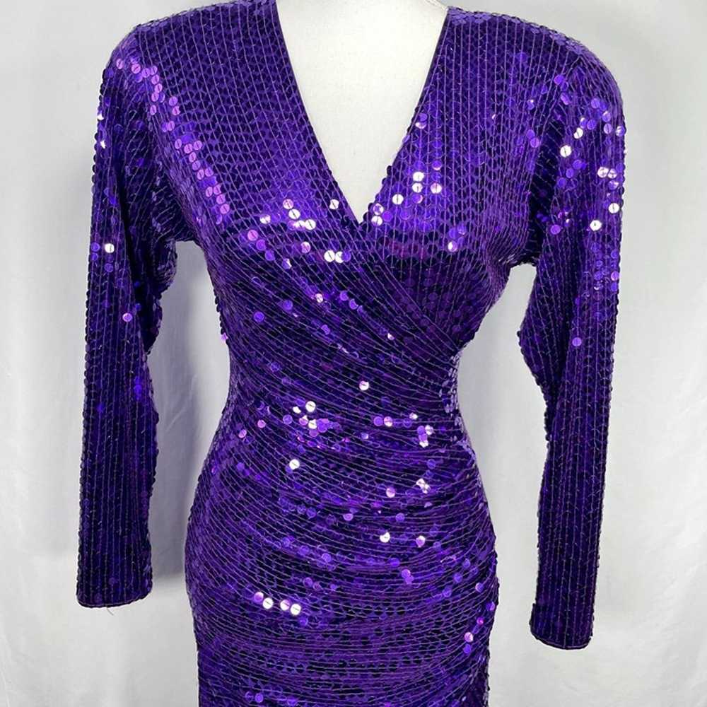 Vintage 70s 80s Disco Goldbergs Purple Sequin Lon… - image 11