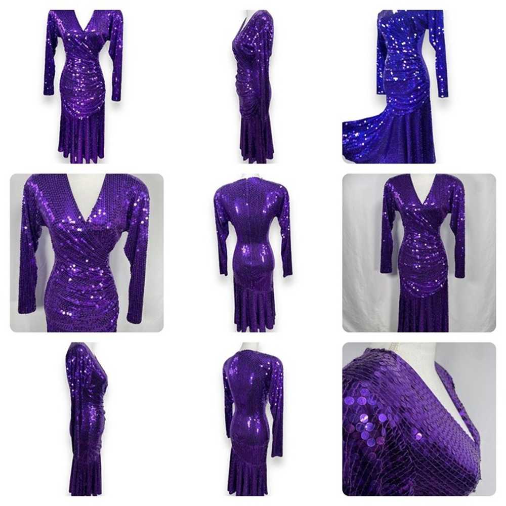 Vintage 70s 80s Disco Goldbergs Purple Sequin Lon… - image 2