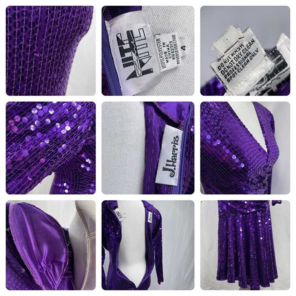 Vintage 70s 80s Disco Goldbergs Purple Sequin Lon… - image 3