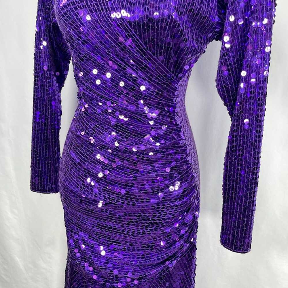 Vintage 70s 80s Disco Goldbergs Purple Sequin Lon… - image 5