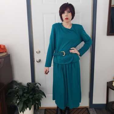 Vintage 80s Green Casual Dress - image 1