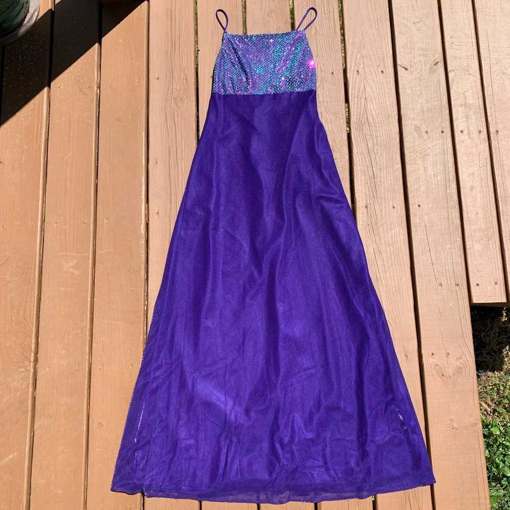 90’s Metallic Purple Sequin Maxi Formal Dress - image 1