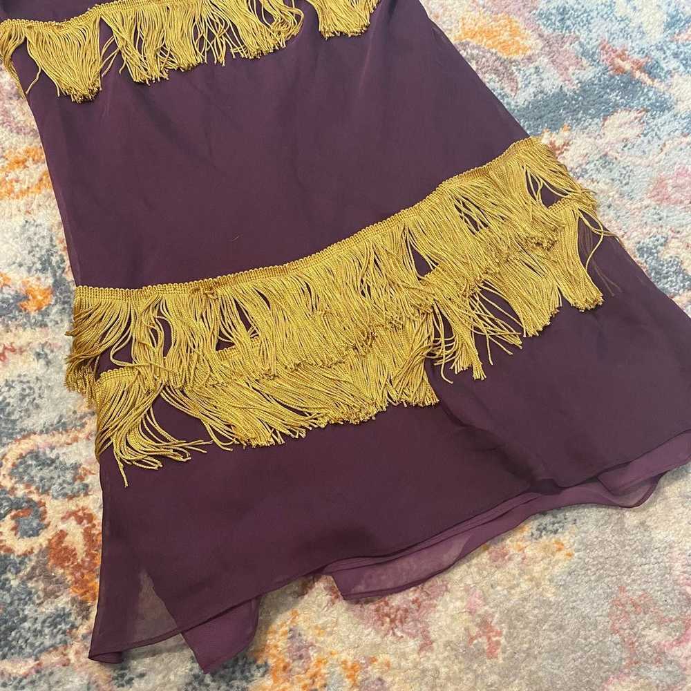 Vintage 90s boho purple and gold tassel dress - image 3