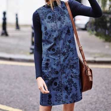 Boden Blue Floral Denim Sleeveless Dress Size 8
