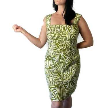 Vintage 90’s Y2K Chartreuse Green Abstract Sheath 