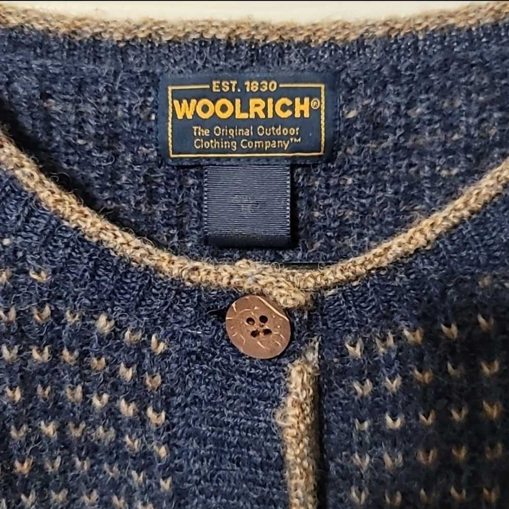 Woolrich Dark Blue W/Tan Check 100% Wool Wood But… - image 2