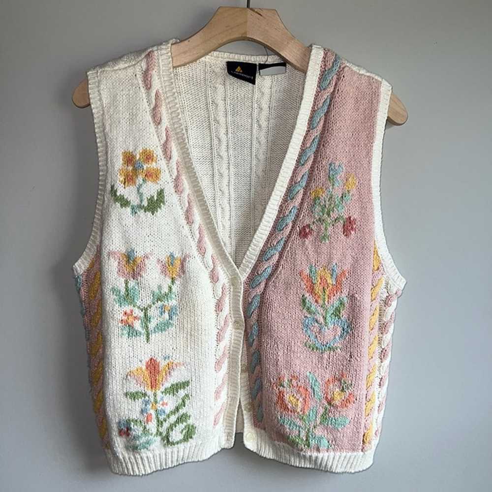 Vintage LizSport Liz Claiborne Knit Floral Pastel… - image 1