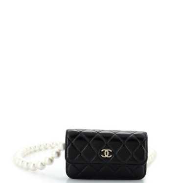 CHANEL Pearl Strap Clutch with Chain Quilted Calfs