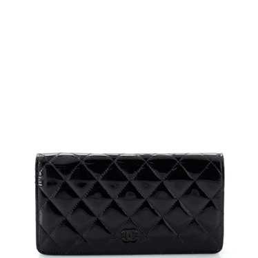 CHANEL L-Yen Wallet Quilted Striated Metallic Pate