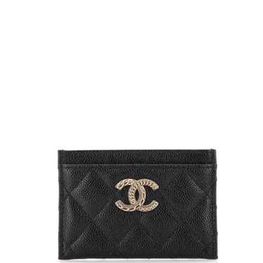 CHANEL Textured CC Card Holder Quilted Caviar