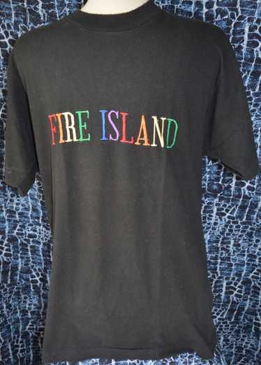 Handmade Vintage Men T-Shirt FIRE ISLAND NY Embroi