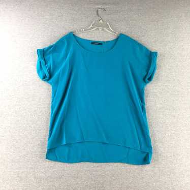 Vintage Tahari Shirt Womens Medium Blue Short Slee