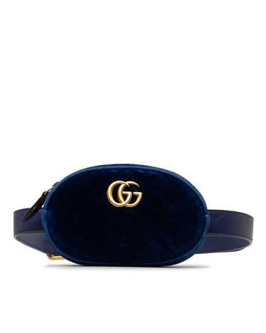 Gucci Blue Velour Belt Bag - GG Marmont - image 1