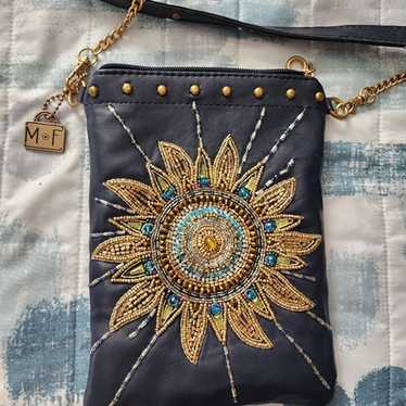 Mary Frances Sun Power Beaded/Leather Bag Navy Bl… - image 1