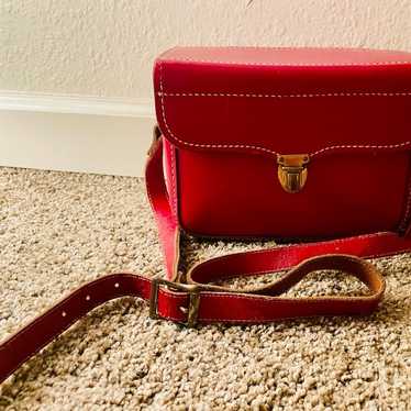 Red leather vintage square crossbody satchel bag - image 1