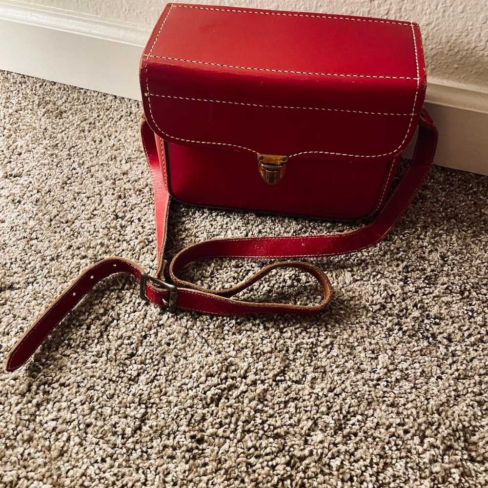 Red leather vintage square crossbody satchel bag - image 2
