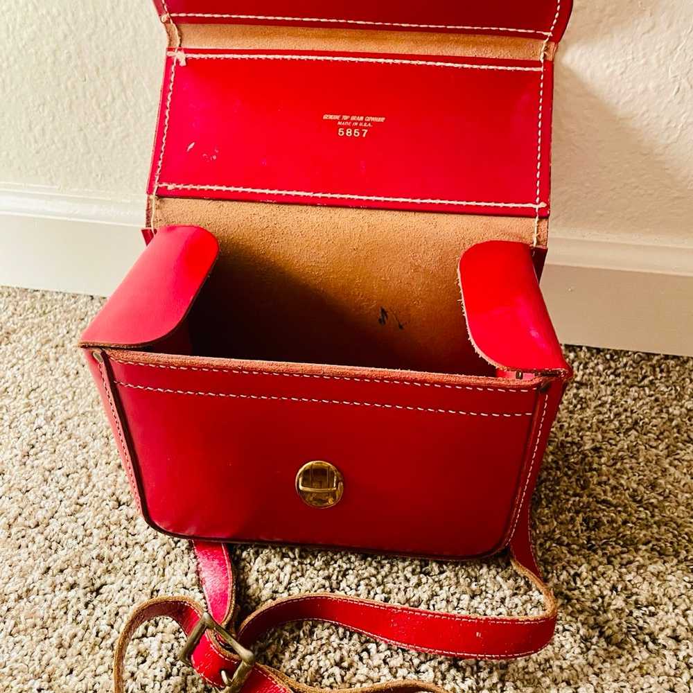 Red leather vintage square crossbody satchel bag - image 3