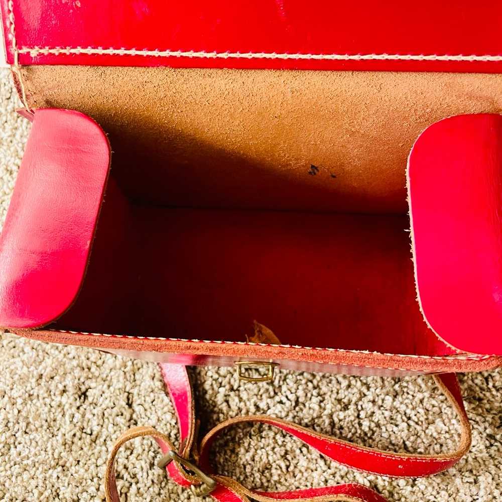 Red leather vintage square crossbody satchel bag - image 4