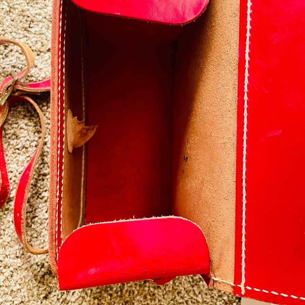 Red leather vintage square crossbody satchel bag - image 5