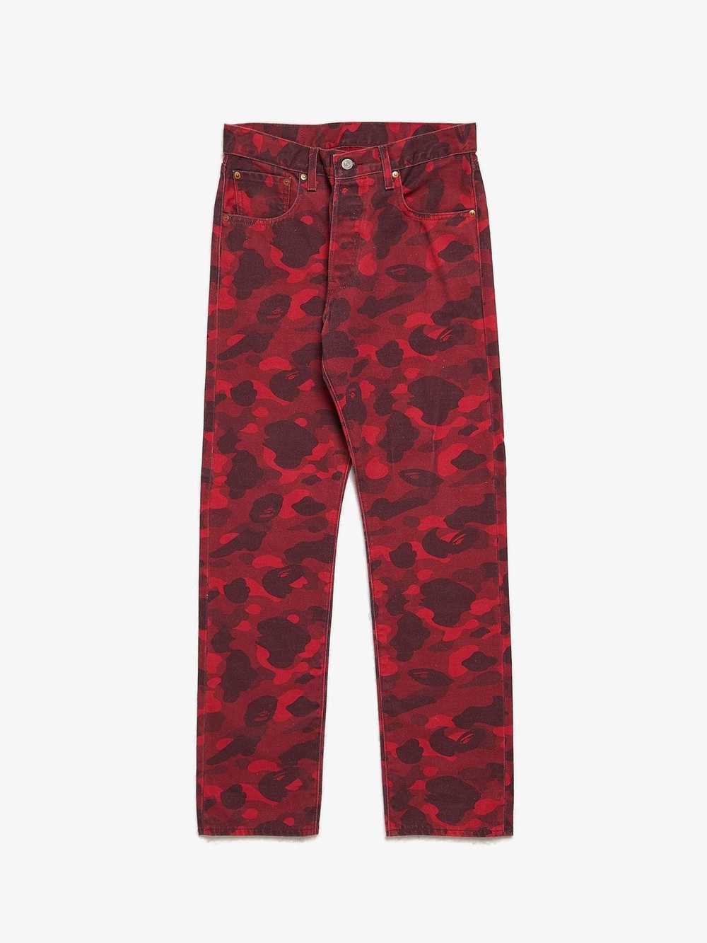 Bape Red Multi Logoed Camo Buttoned Cotton Jeans - image 1