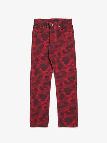 Bape Red Multi Logoed Camo Buttoned Cotton Jeans