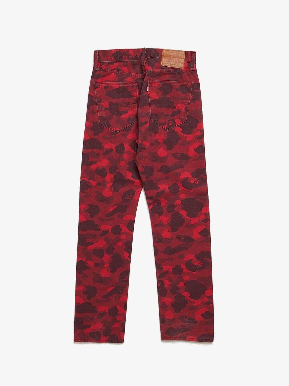 Bape Red Multi Logoed Camo Buttoned Cotton Jeans - image 2