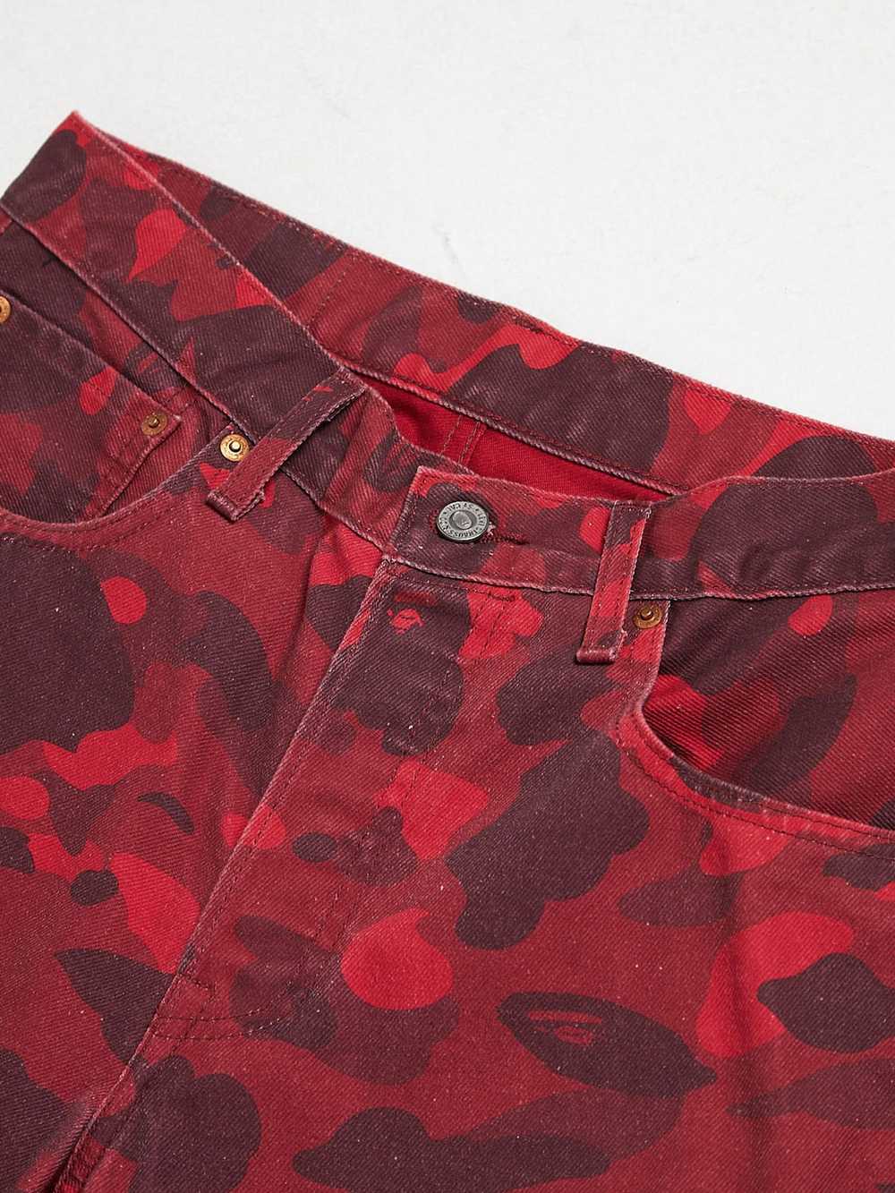 Bape Red Multi Logoed Camo Buttoned Cotton Jeans - image 3