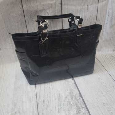Coach solid Black Embossed patent Leather Shoulder